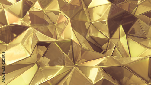 Yellow golden crystal background with triangles. 3d illustration, 3d rendering.