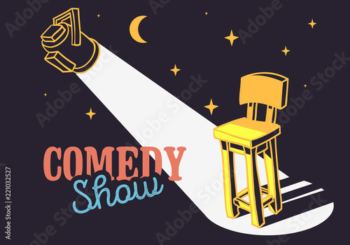 Comedy Show Concept With Bar Chair And Spotlight Vector Image