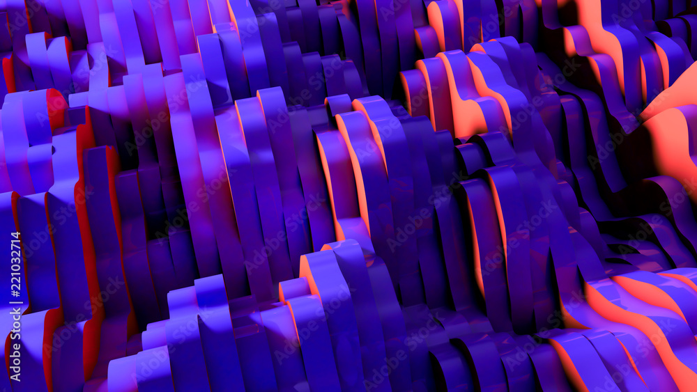 Obraz premium Purple background with orange elements. 3d illustration, 3d rendering.