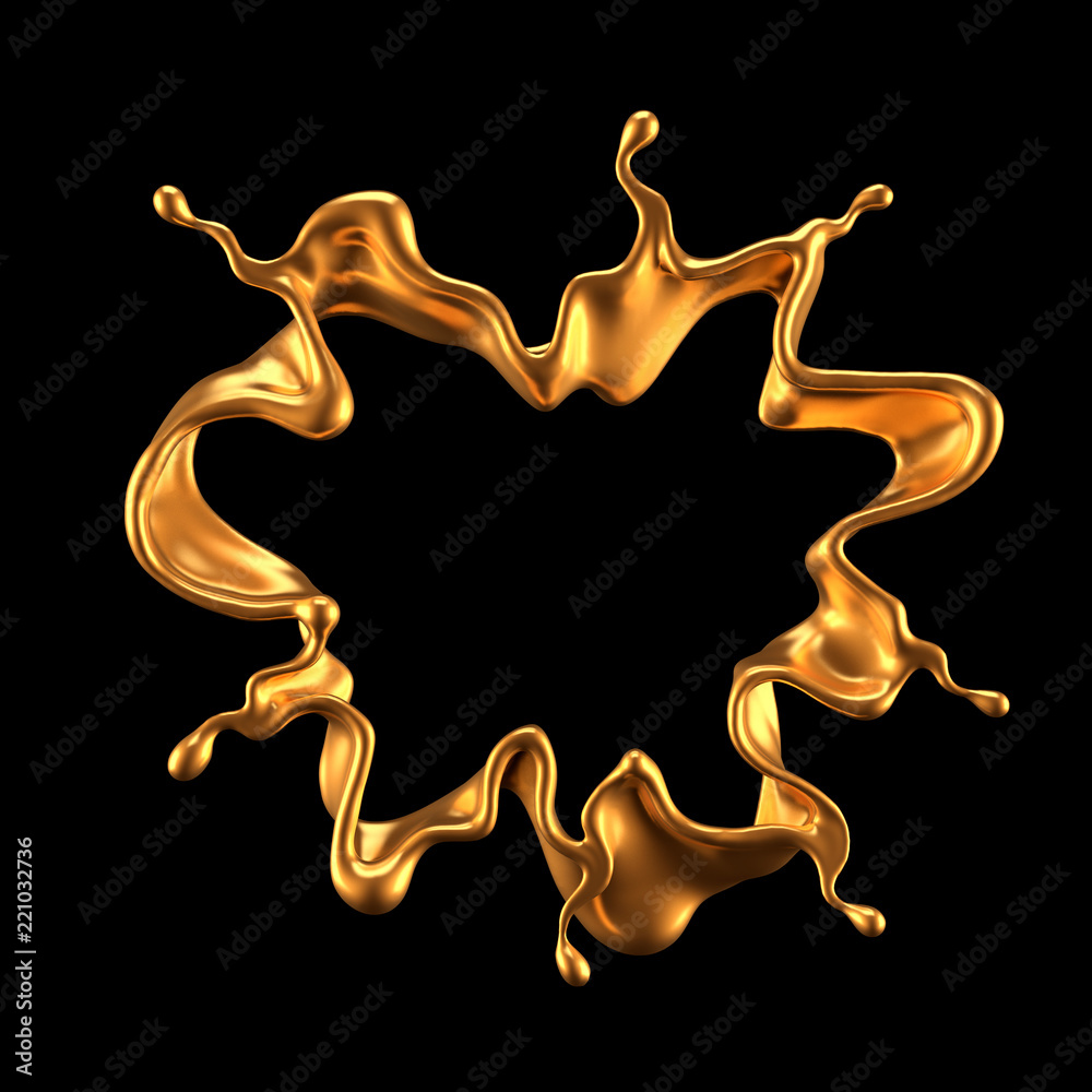 Gold splash liquid black background. 3d illustration, 3d rendering. Gold splash liquid black background. 3d illustration, 3d rendering.