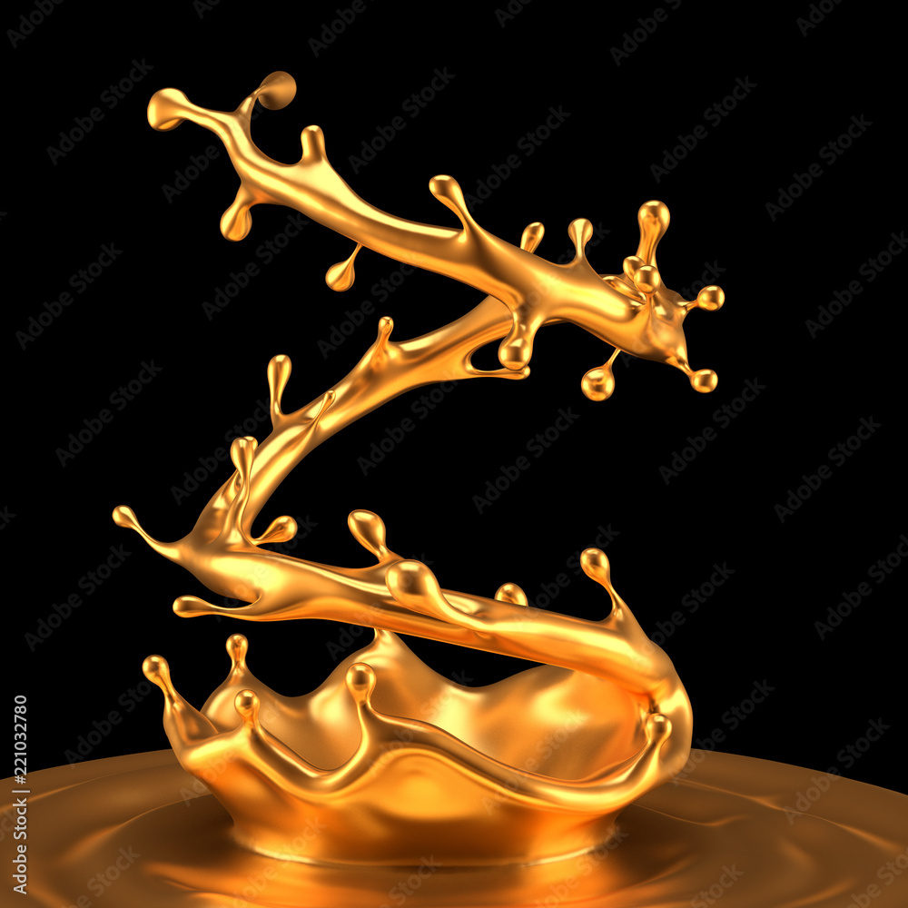 Gold splash liquid black background. 3d illustration, 3d rendering. Gold splash liquid black background. 3d illustration, 3d rendering.