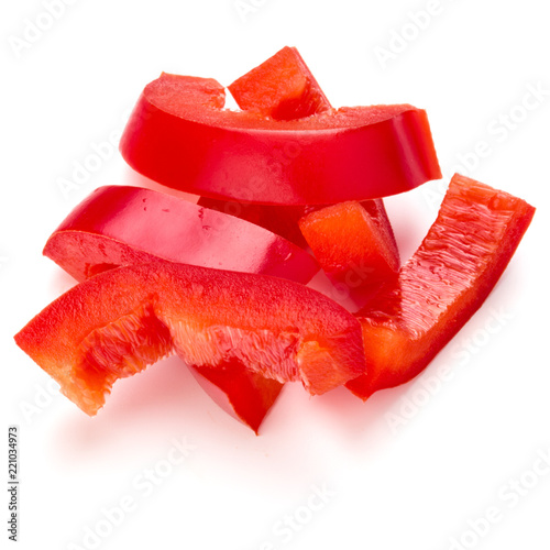 Red sweet bell pepper sliced strips isolated on white background cutout