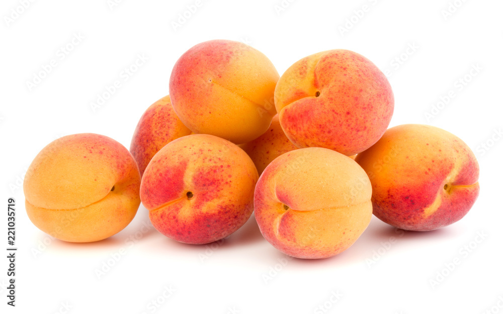 A bunch of apricot fruit isolated on white background cutout A bunch of apricot fruit isolated on white background cutout