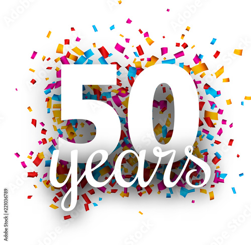 Fifty years anniversary with colorful confetti.