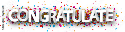 Congratulate banner with colorful confetti.