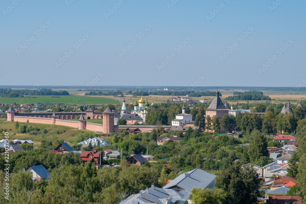 Golden ring of Russia, Ancient Suzdal city. Beautiful aerial view on Saviour Monastery of St. Euthymius (Spaso-Yevfimiev Monastery)..