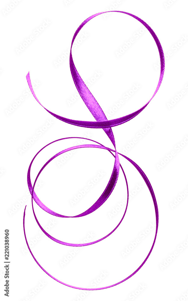 Shiny satin ribbon in lavender color isolated on white background close up Shiny satin ribbon in lavender color isolated on white background close up