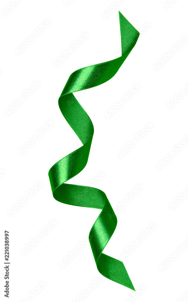 Shiny satin ribbon in green color isolated on white background Shiny satin ribbon in green color isolated on white background