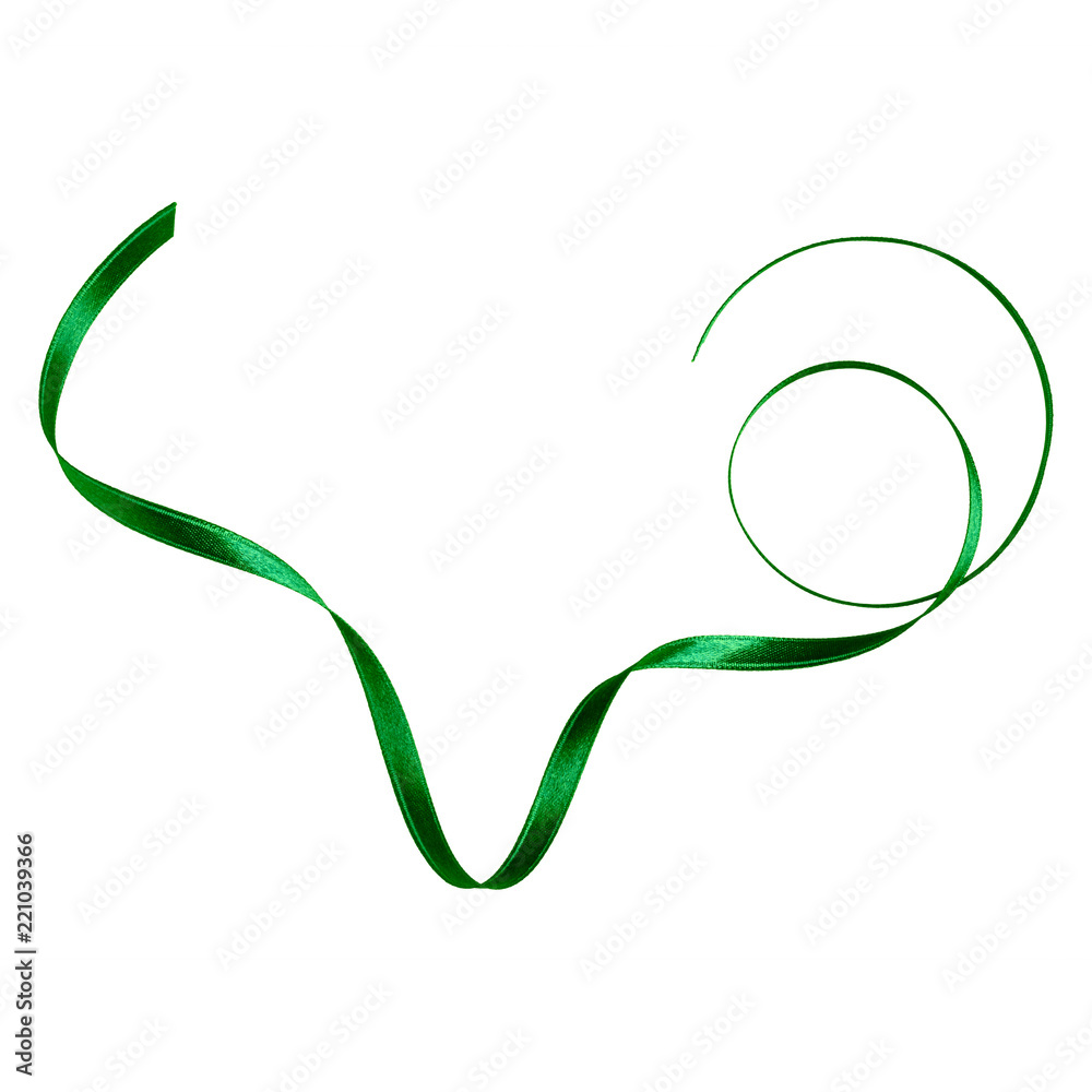 Shiny satin ribbon in green color isolated on white background Shiny satin ribbon in green color isolated on white background