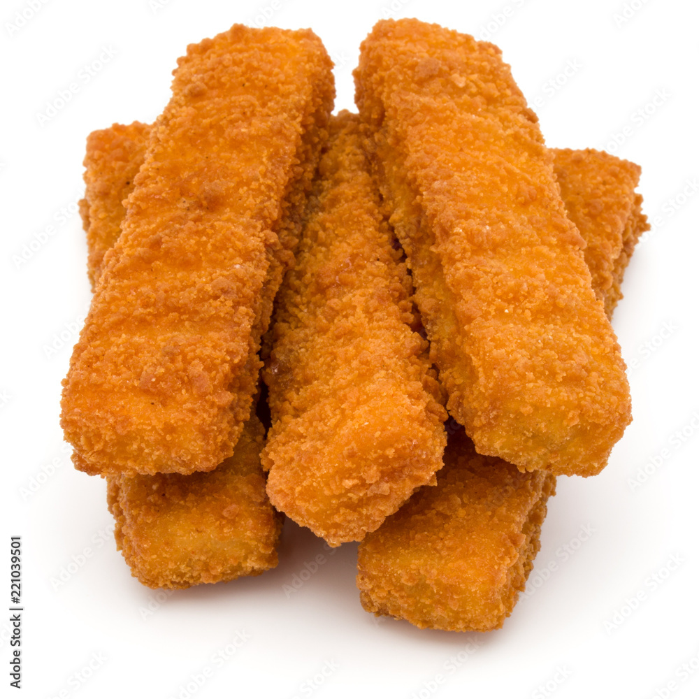 Crispy Fish fingers isolated on white background Crispy Fish fingers isolated on white background
