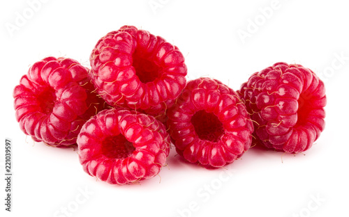 ripe raspberries isolated on white background close up