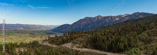 panorama looking back towards Gardnerville Nevada with Sierra mountain range 