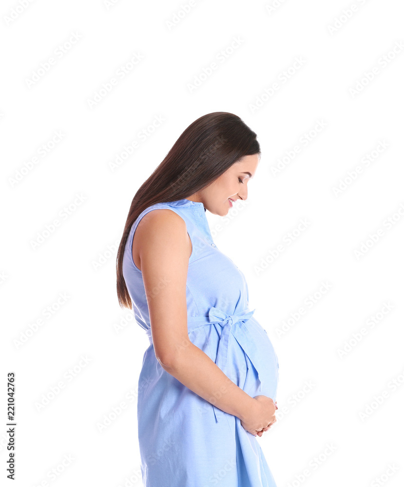Beautiful pregnant young woman on white background Beautiful pregnant young woman on white background