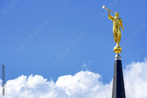 Angel Moroni in the clouds photo