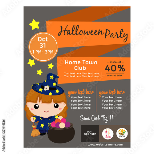 halloween poster with lovable cartoon wizard flat style
