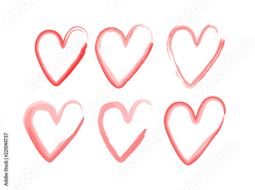 Wallpaper Mural set of hearts with a brush, drawing by hand. Vector grunge style icons. Symbol of love by watercolor Torontodigital.ca