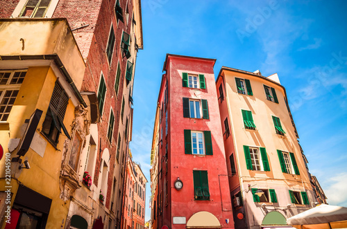 Fototapeta Naklejka Na Ścianę i Meble -  Beautiful cozy streets of Genoa in  summer day, Liguria, Italy