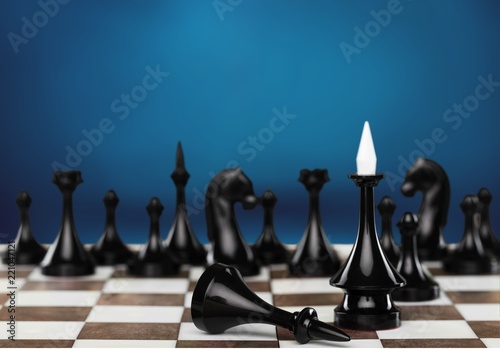 Chess pieces on a board