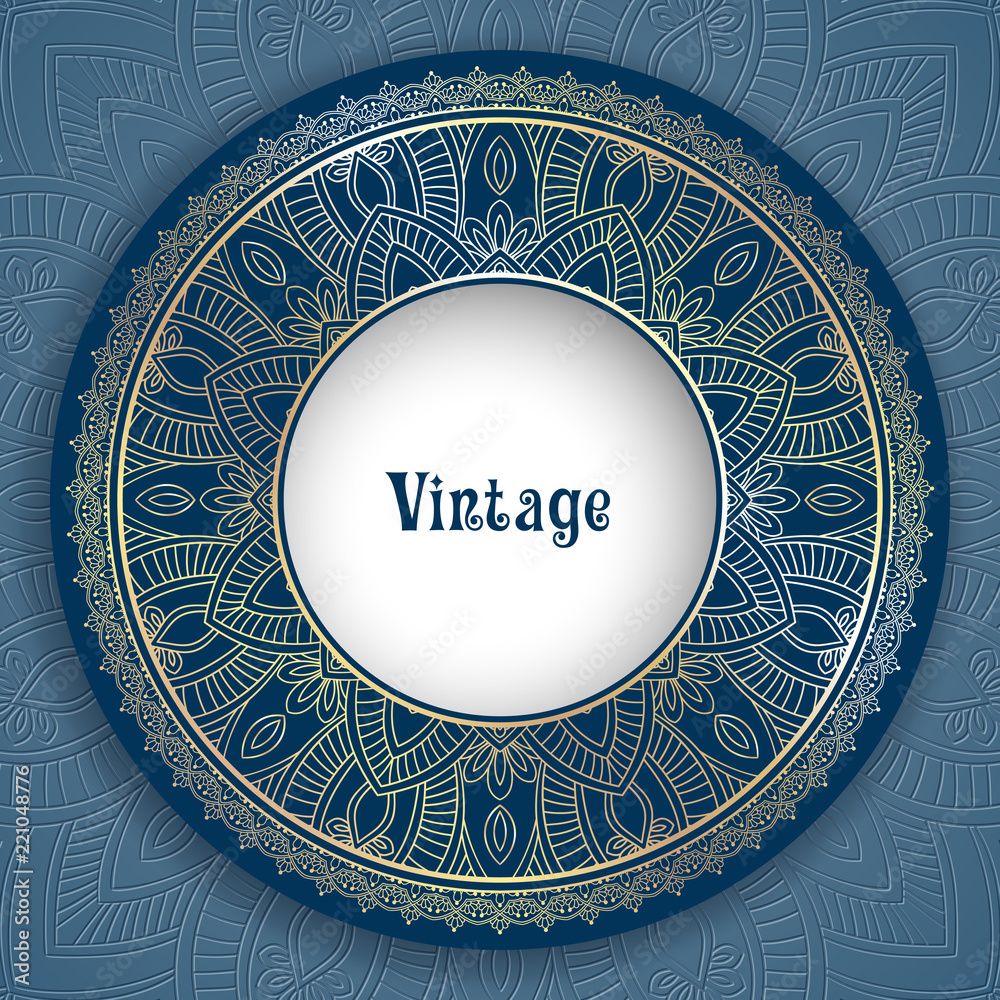 Vintage ornamental round frame for greeting card, invitation or packaging design. Vector Illustration