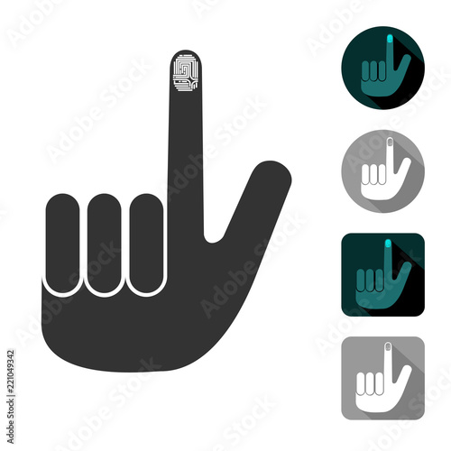fingerprint on the index finger. touchscreen, biometric data protection. icon, symbol.