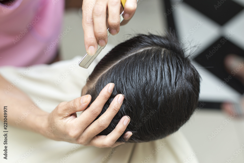 Naklejka premium Hairdresser, universal girl works with clients