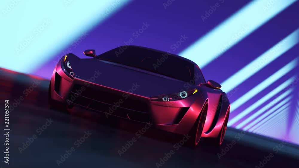 Futuristic concept sports supercar racing through a tunnel made of lights. 4K HD Futuristic concept sports supercar racing through a tunnel made of lights. 4K HD