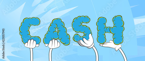 Diverse hands holding letters of the alphabet created the word Cash. Vector illustration.