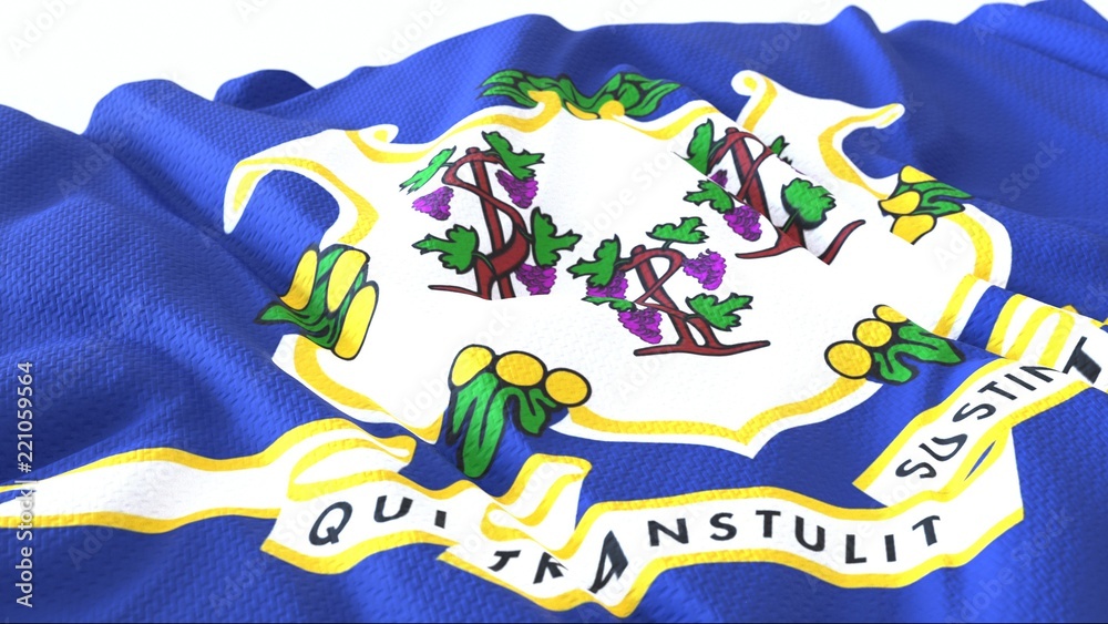 Fototapeta premium 3d render, Realistic Wavy Flag of Connecticut .