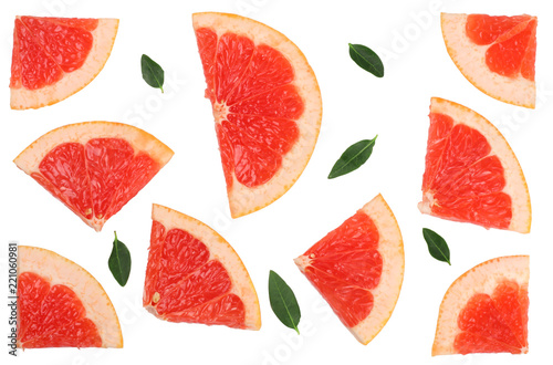 Slices of grapefruit isolated on white,flat lay