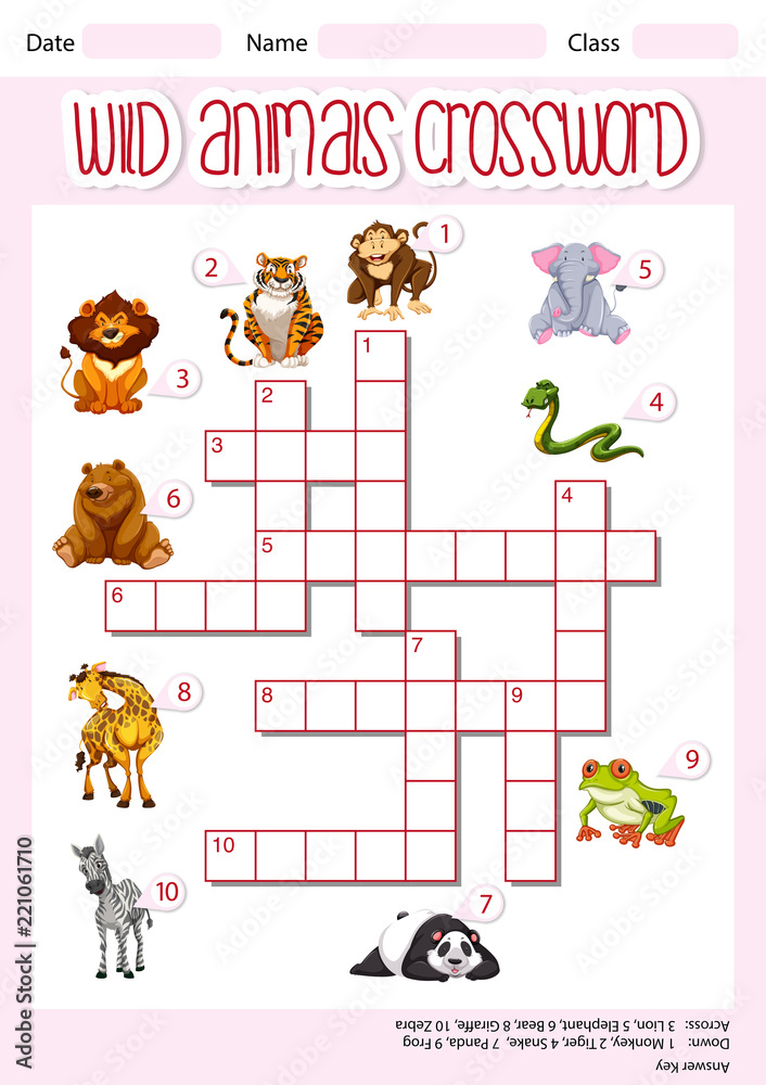 Fototapeta premium Wild animals crossword template