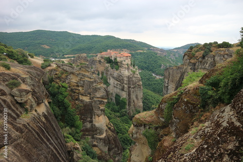 View to the Monastery of Varlaam and surrounding landscape, Meteora, Thessaly, Greece