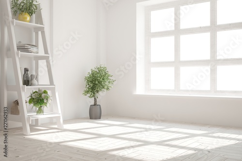 White empty room. Scandinavian interior design. 3D illustration