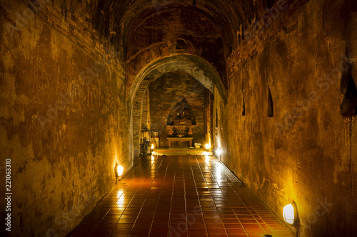 Public Temple Buddha statue in the cave Buddha in cave Wat Umong  Buddha Park  Suthep  Muang  Chiang Mai  Thailand