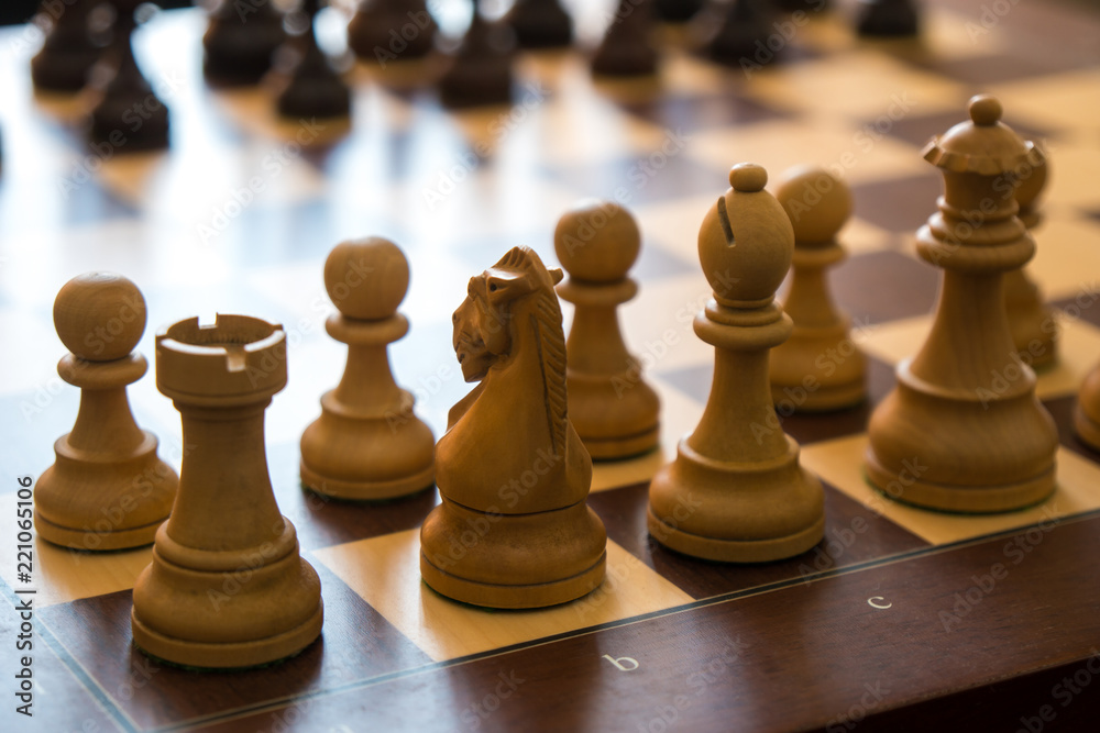 wood chess pieces on board game, sport wood chess pieces on board game, sport
