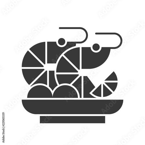prawn cocktail or shrimp cocktail, food and beverage set, glyph design icon