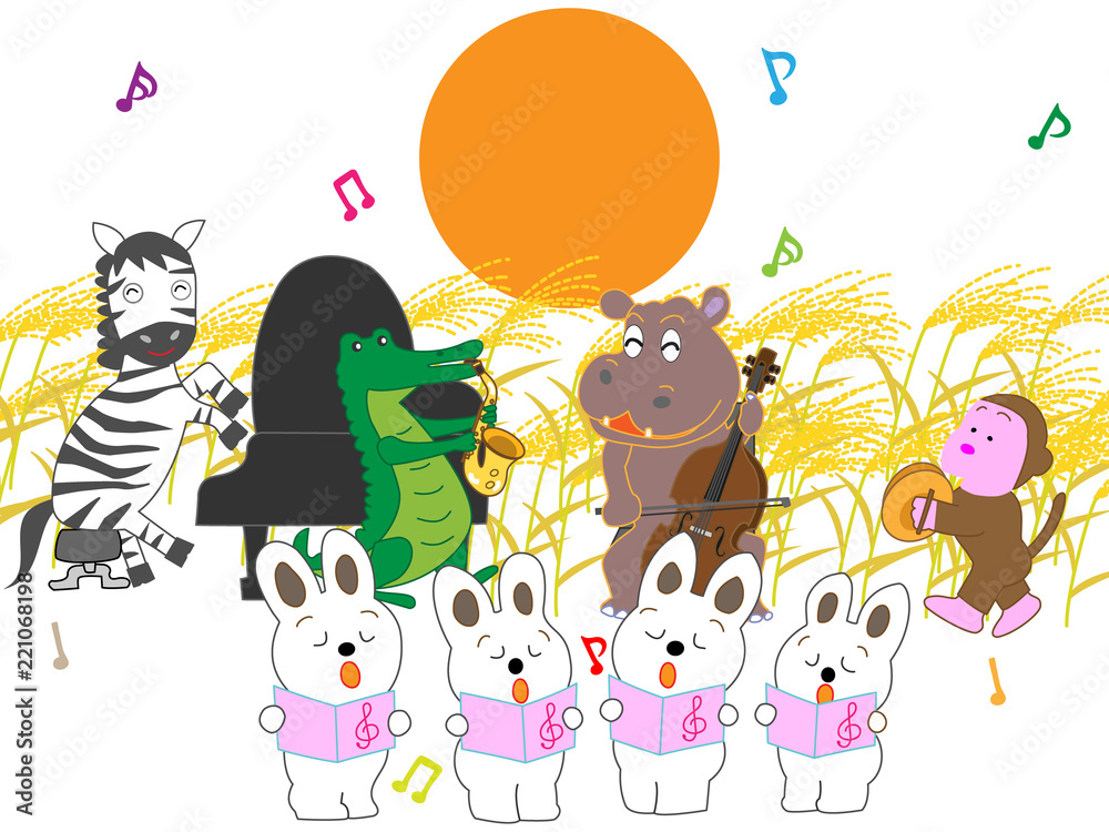 Fototapeta premium 十五夜の動物のコンサート