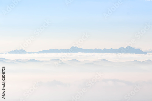 Mountain,Clouds Fog and Sky,Soft background 