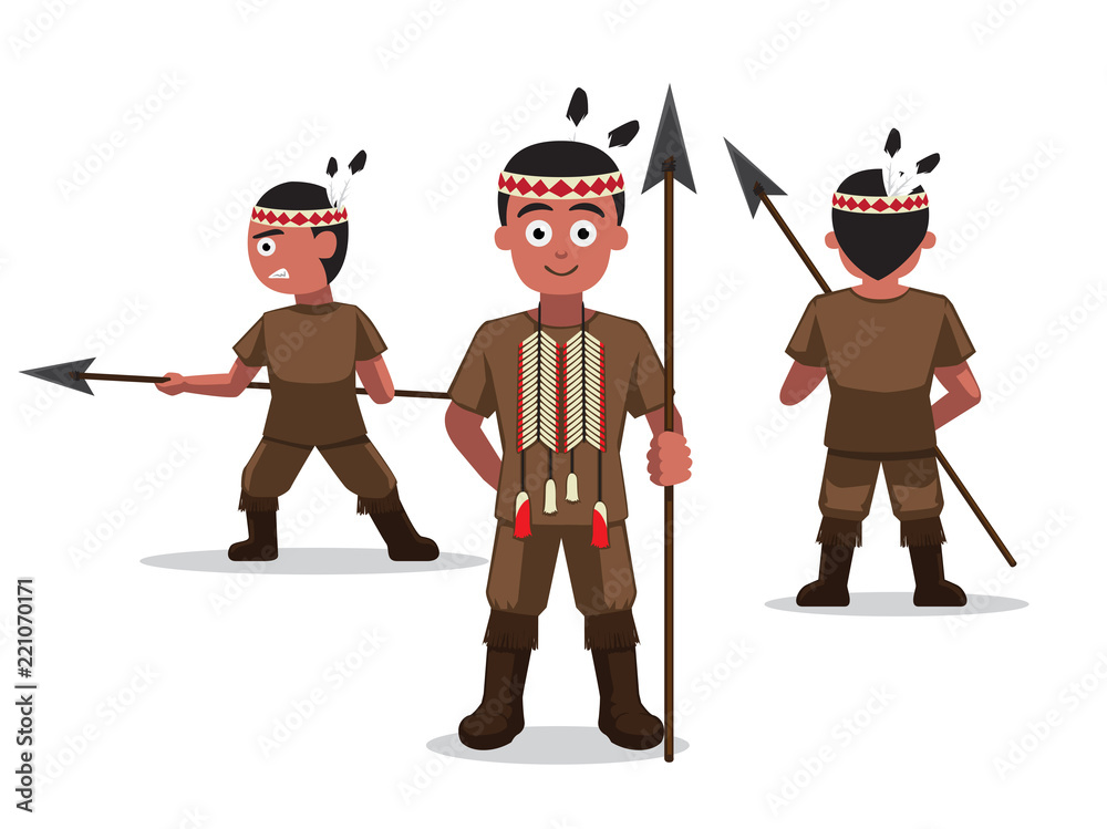 Native American Spear Kid Cartoon Vector Illustration Stock Vector