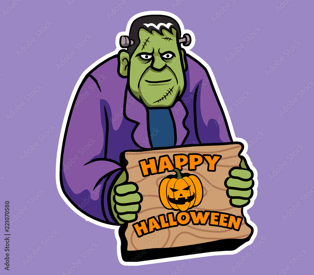 Smiling Frankenstein Give Halloween Greeting Smiling Frankenstein Give Halloween Greeting