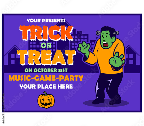 Frank Haunting The City Halloween Retro Poster Cartoon
