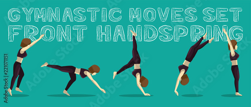Gymnastic Moves Set Front Handspring Manga Cartoon Vector Illustration