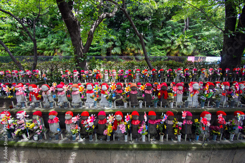 Jizo statues in a Japanese cemetery.