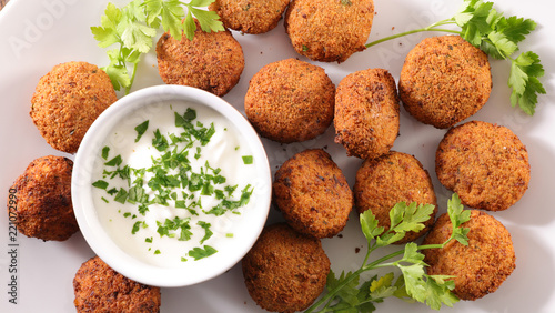 fried falafel and sauce