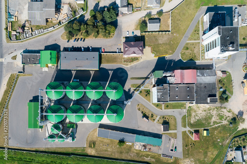 A modern granary. View of grain silos from above