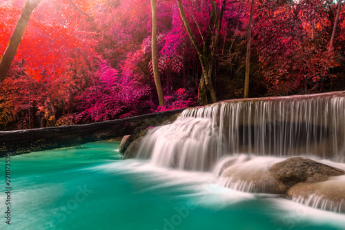 Beautiful waterfall in autumn forest, Kanchanaburi province, Thailand