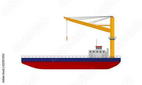 Floating crane, industrial ship, cargo transportation service vector Illustration on a white background