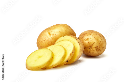 Potatoes. Fresh natural potatoes isolated on white background. Sliced potatoes