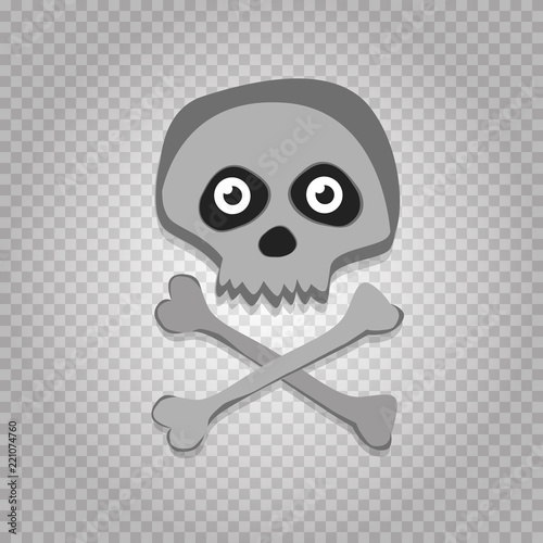 Vector cartoon skeleton scull with eyes isolated on transparent background.