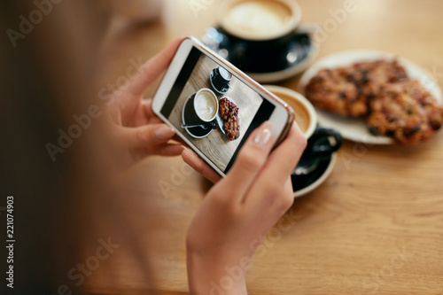 Food Photo On Mobile Phone In Cafe