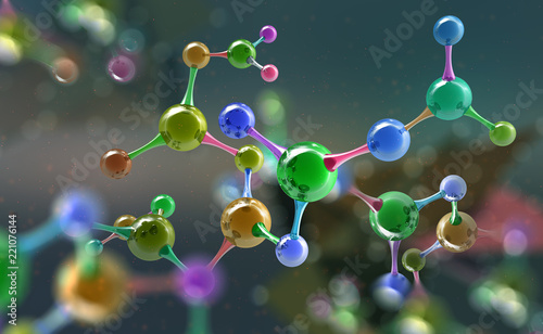 Molecule. Hi Tech technology in the field of genetic engineering. Scientific breakthrough in molecular synthesis. 3D illustration on a futuristic background